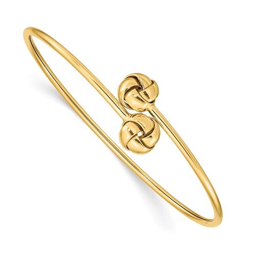 14k Yellow Gold Love Knot Flexible Bangle Bracelet 2mm Wide hallmarked 14k Hand Made REAL GOLD for 7" wrist slip on