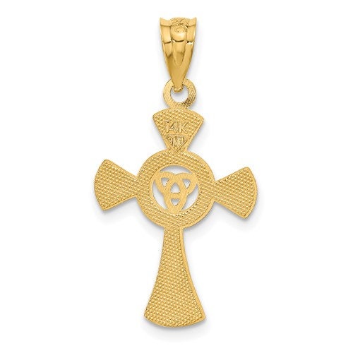 14k Solid Yellow Gold Eternity Celtic Iona Claddagh Cross Charm Pendant 1.25" Long x .7" Width. Classic Religious Irish Jewelry