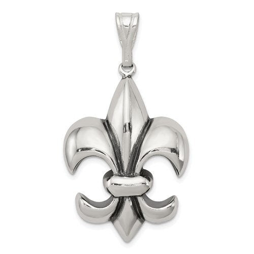 Sterling Silver .925 Antiqued Fleur de lis Pendant Charm Ideal for Charm Bracelet or Necklace or earrings slide 1.5" long