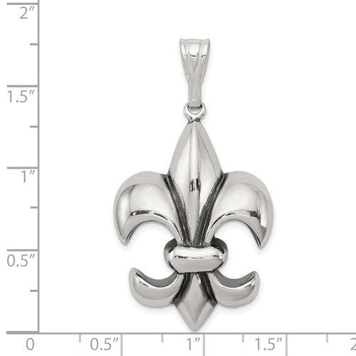 Sterling Silver .925 Antiqued Fleur de lis Pendant Charm Ideal for Charm Bracelet or Necklace or earrings slide 1.5" long