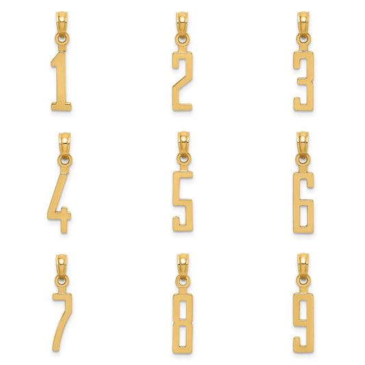 10K or 14K Solid Gold Block Numbers Charm Pendant 1/2 " Long Block Font Simple Minimalist Yellow or White Gold