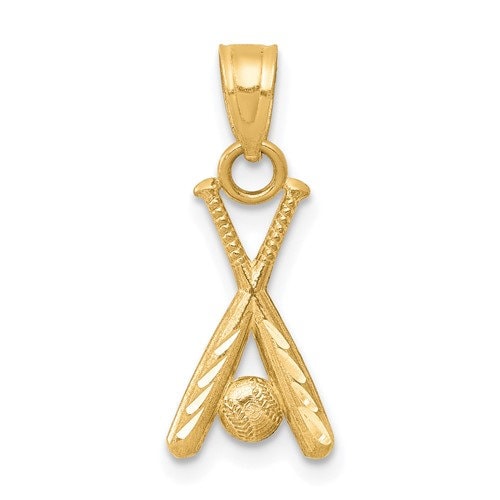10k Solid Yellow Gold 3-D Small Baseball with Bats Charm for a Chain or Necklace .75" Long Not Gold Plated. Real 10K Gold