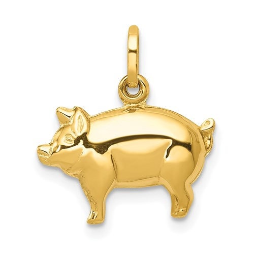 14K Solid Yellow Gold Small Pig Pendant Charm .6" Long
