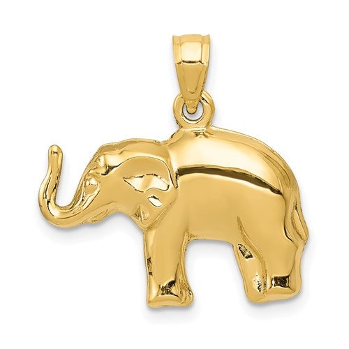 14K Solid Yellow Gold Small Elephant Pendant Charm .8" Long