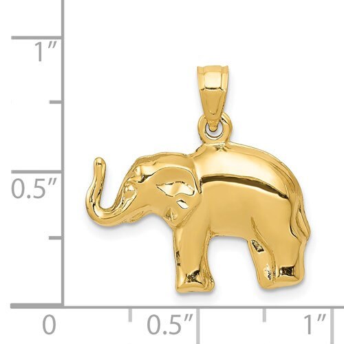 14K Solid Yellow Gold Small Elephant Pendant Charm .8" Long