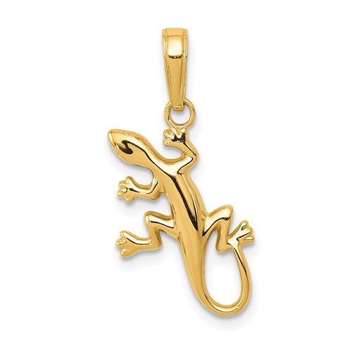 14K Solid Yellow Gold Small Gecko Pendant Charm .7" Long