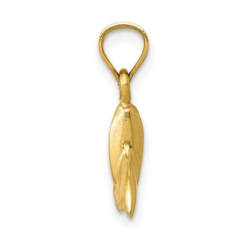 14K Solid Yellow Gold Small Whale Tail Pendant Charm .6" Long