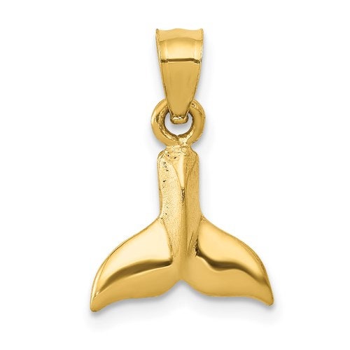 14K Solid Yellow Gold Small Whale Tail Pendant Charm .6" Long