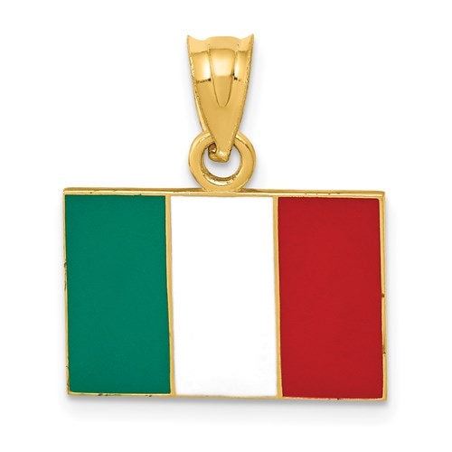 14K Solid Yellow Gold Enameled Italy Italian Flag Pendant Charm .8" Long