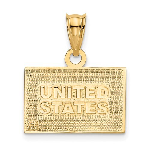 14K Solid Yellow Gold Enameled United States American Flag Pendant Charm .8" Long