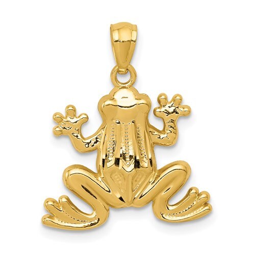 14K Solid Yellow Gold Small Frog Pendant Charm .8" Long