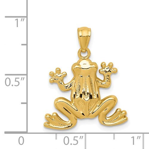 14K Solid Yellow Gold Small Frog Pendant Charm .8" Long