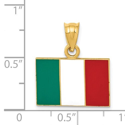 14K Solid Yellow Gold Enameled Italy Italian Flag Pendant Charm .8" Long