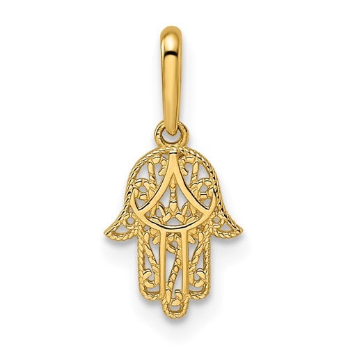 14k Polished Small Solid Yellow Gold Hamsa or Chamseh Evil Eye Pendant Charm for a Chain or Necklace .5" Long Not Gold Plated. Real 14K Gold