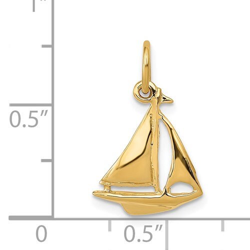 14k Solid Small Yellow or white Gold 3-D Polished Sailboat Pendant Charm for a Chain, Necklace or Bracelet. 3/4" Long. Real 14K Gold