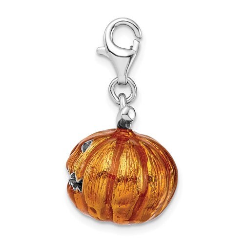 Sterling Silver .925 Enameled 3-D Blue Jack o Lantern Pumpkin Halloween Charm with Lobster Clasp Ideal for Charm Bracelet or Necklace 1.3"
