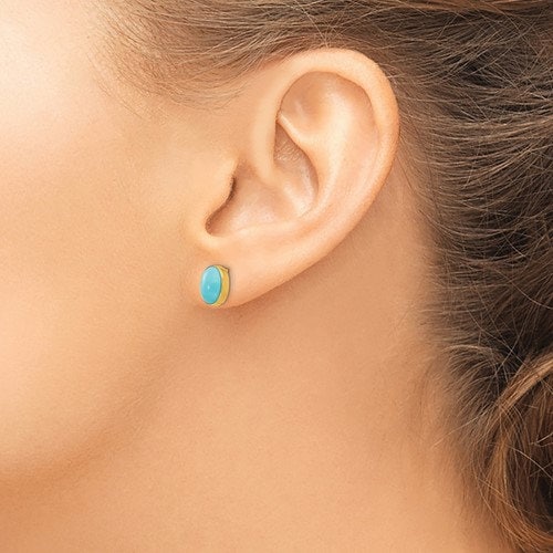 14K Gold Small Oval Turquoise Post Earrings, Simple Minimalist Dainty NOT gold filed, NOT gold-plated, Real 14k Gold. Ships Free in the U.S.