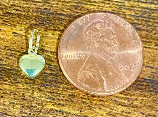 14k Tiny Solid Yellow , White or Rose Gold Heart Pendant Charm for a Chain or Necklace .3" Long. Not Gold Plated. Real 14K Gold