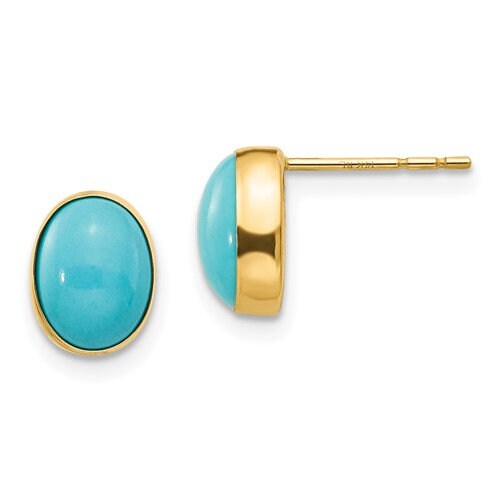 14K Gold Small Oval Turquoise Post Earrings, Simple Minimalist Dainty NOT gold filed, NOT gold-plated, Real 14k Gold. Ships Free in the U.S.