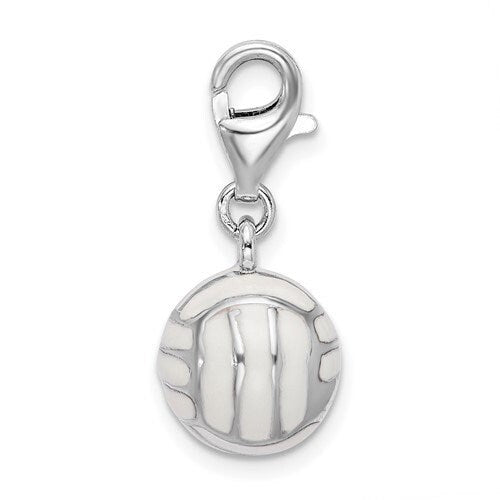 Sterling Silver .925 Enameled 3-D Volleyball Charm with Lobster Clasp Ideal for Charm Bracelet or Necklace 1"