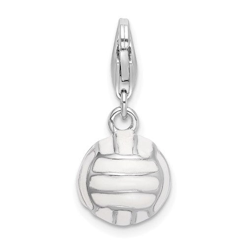 Sterling Silver .925 Enameled 3-D Volleyball Charm with Lobster Clasp Ideal for Charm Bracelet or Necklace 1"
