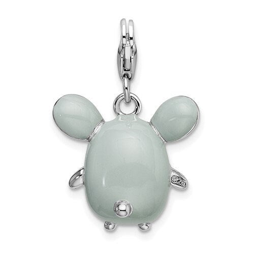 Sterling Silver .925 Enameled 3-D Grey Mouse Charm with Lobster Clasp Ideal for Charm Bracelet or Necklace 1.2"