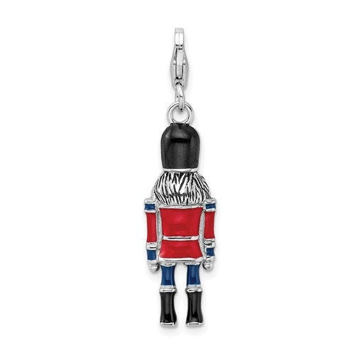 Sterling Silver .925 Enameled 3-D Christmas Nutcracker Charm with Lobster Clasp Ideal for Charm Bracelet or Necklace 1"
