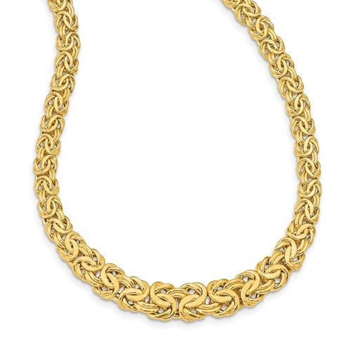 Solid 14k Yellow Gold Fancy Graduated 7-12mm Flat Byzantine Necklace Choker Chain Fancy Spring Lock 17.5" Long. REAL 14k GOLD