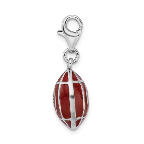 Sterling Silver .925 Enameled 3-D Football Charm with Lobster Clasp Ideal for Charm Bracelet or Necklace 1"