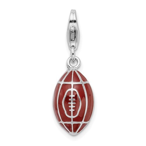 Sterling Silver .925 Enameled 3-D Football Charm with Lobster Clasp Ideal for Charm Bracelet or Necklace 1"