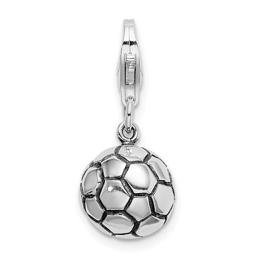 Sterling Silver .925 Enameled 3-D Soccer Ball Charm with Lobster Clasp Ideal for Charm Bracelet or Necklace .7"