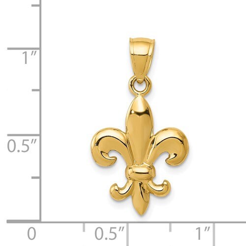 14k Polished Solid Yellow Gold Fleur de Lis Pendant Charm for a Chain or Necklace 1" Long Not Gold Plated. Real 14K Gold