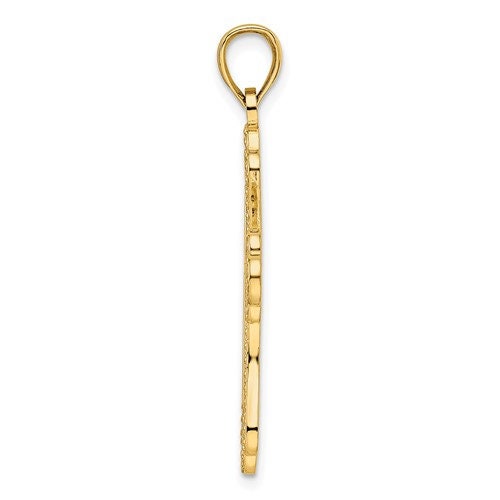 14k Solid Yellow Gold Polished and Beaded Fleur de Lis Cross Charm Pendant 1.2" Long x .8" Width