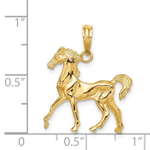 14K or 10K Solid Yellow Gold 3-D Horse Charm Pendant Charm 1" Long x .8" wide