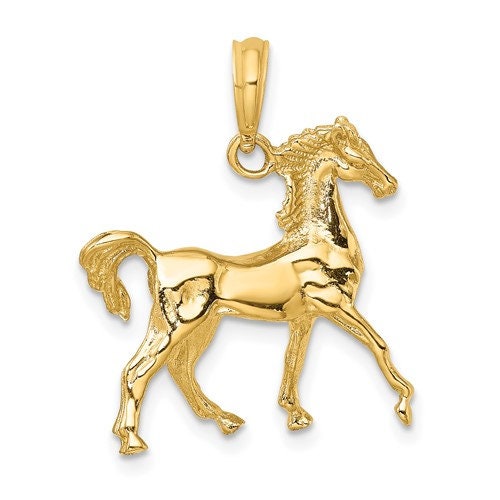 14K or 10K Solid Yellow Gold 3-D Horse Charm Pendant Charm 1" Long x .8" wide