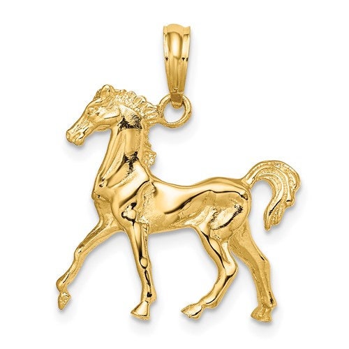 14K or 10K Solid Yellow Gold 3-D Horse Charm Pendant Charm 1" Long x .8" wide