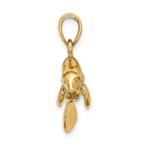 14K Solid Yellow Gold 3-D Polished Swimming Manatee Pendant Charm .5" Long x .9" Wide 4.9 grams