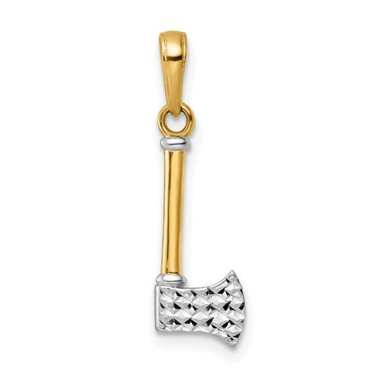 14K 3D Solid Yellow and White Gold Diamond Cut Axe Charm Pendant Charm 1" Long x .25" Wide. Occupations. Great 4 Necklace or Charm Bracelet