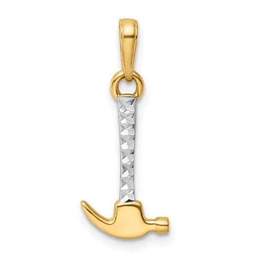 14K 3D Solid Yellow & White Gold Diamond Cut Hammer Charm Pendant Charm .9" Long x .4" Wide. Occupations. Great 4 Necklace / Charm Bracelet