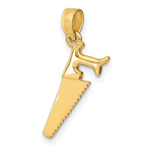 14K 3D Solid Yellow Gold Saw Charm Pendant Charm .6" Long x .4" Wide. Occupation Handyman. Great 4 Necklace / Charm Bracelet