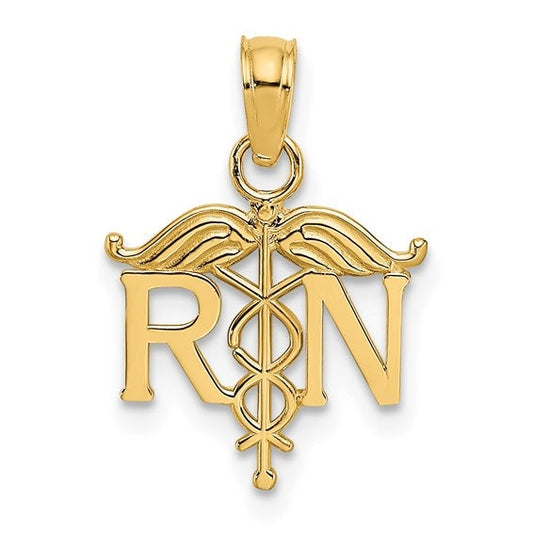 14K Solid Yellow Gold RN Registered Nurse Charm Pendant Charm .6" Long x .4" Wide. Medical Occupation. Great 4 Necklace / Charm Bracelet