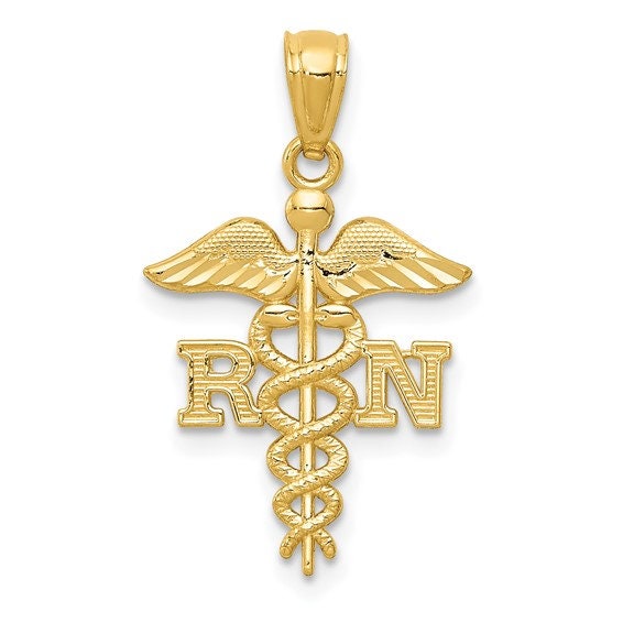 14K Solid Yellow Gold RN Registered Nurse Charm Pendant Charm .9" Long x .5" Wide. Medical Occupation. Great 4 Necklace / Charm Bracelet