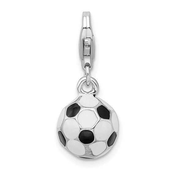 Sterling Silver .925 Enameled 3-D Soccer Ball Charm with Lobster Clasp Ideal for Charm Bracelet or Necklace .8"