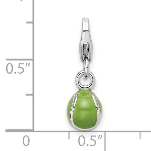 Sterling Silver .925 Enameled 3-D Tennis Ball Charm with Lobster Clasp Ideal for Charm Bracelet or Necklace .8"