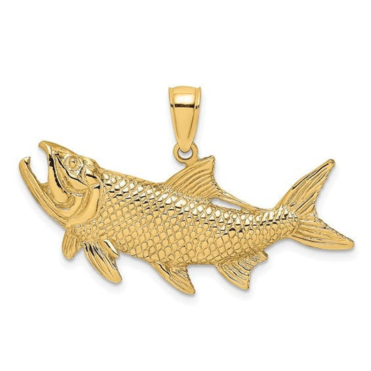 14K Solid Yellow Gold Tarpon Fish with Open Mouth Charm Pendant .6" Long x 1.3" Wide Polished and Casted Ships Free in the U.S.