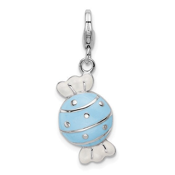 Sterling Silver .925 Enameled 3-D Piece of Candy in Wrapper Charm with Lobster Clasp Ideal for Charm Bracelet or Necklace 1.5"