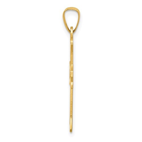 14k Solid Yellow Gold Fleur de Lis Cross Polished Cut-out Charm Pendant 1" Long x .5" Width