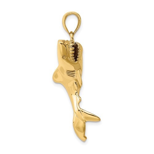 14K Solid Yellow Gold 3-D Polished Shark Pendant Charm .9" Long x 1.25" Wide 6.3 grams