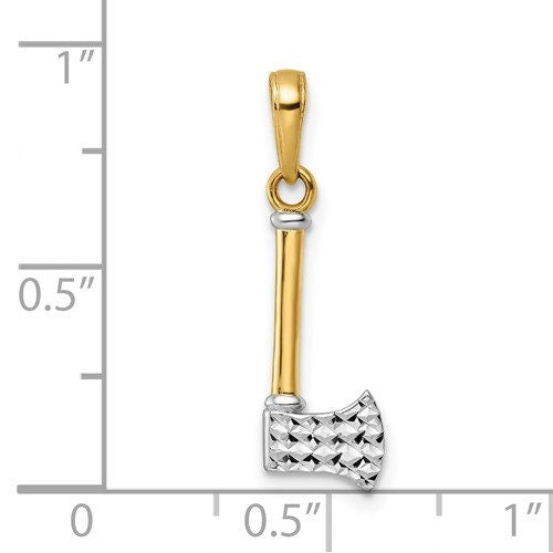 14K 3D Solid Yellow and White Gold Diamond Cut Axe Charm Pendant Charm 1" Long x .25" Wide. Occupations. Great 4 Necklace or Charm Bracelet