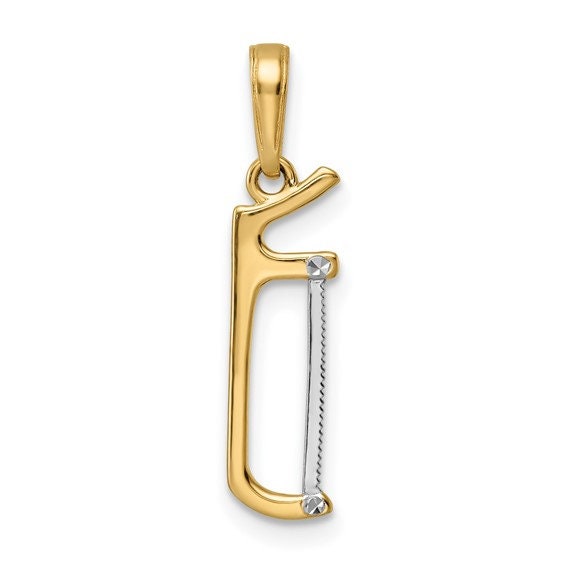 14K 3D Solid Yellow & White Gold Diamond Cut Hacksaw Charm Pendant Charm .9" Long x .2" Wide. Occupations. Great 4 Necklace / Charm Bracelet